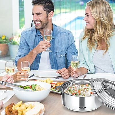 MILTON Galaxia Double Walled Stainless Steel Casserole, Set of 3, (1.2 Litre, 2.09 Litre, 2.45 Litre), Silver MILTON Galaxia Double Walled Stainless Steel Casserole, Set of 3, (1.2 Litre, 2.09 Litre, 2.45 Litre), Silver