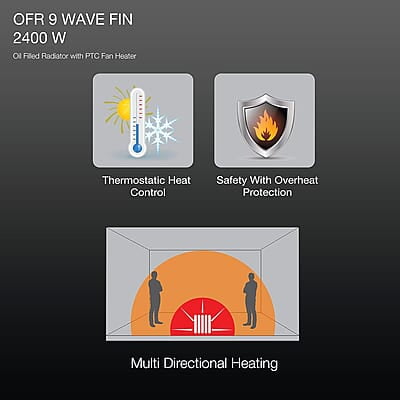 Havells OFR 9 Wave Fin with PTC 2400 Watts Fan Heater