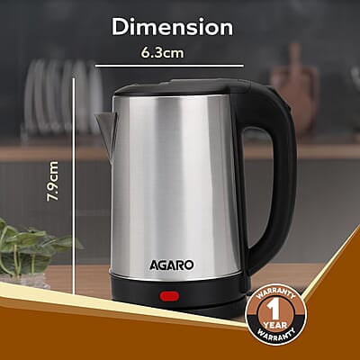 AGARO Sonnet Electric Kettle, 1.5L, 1500W, Stainless Steel Body, Quick Boil, Water Boiler, Hot Water Kettle AGARO Sonnet Electric Kettle, 1.5L, 1500W, Stainless Steel Body, Quick Boil, Water Boiler, Hot Water Kettle