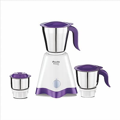 Preethi Crown Pro MG-254 Mixer grinder, 600 watt, White/Purple, 3 Jars with 5yr Motor Warranty & Lifelong Free Service
