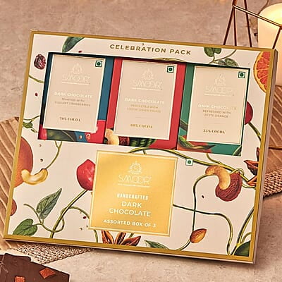 Smoor Dark Bar Assorted Celebrations Pack of 3 Zesty Orange, Cranberry, Dry Fruits 80 gm x 3