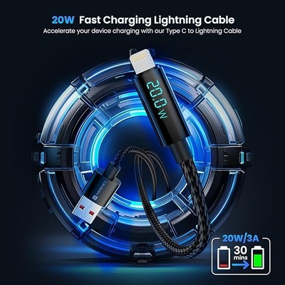 Portronics Konnect View 20 W Unbreakable USB to 8 Pin Cable with LED Display, 480Mbps Data Sync, Compatible with All Lightning Devices 1.2M Length(Black) Portronics Konnect View 20 W Unbreakable USB to 8 Pin Cable with LED Display, 480Mbps Data Sync, Compatible with All Lightning Devices 1.2M Length(Black)
