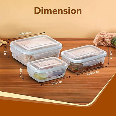 AGARO Borosilicate Glass Containers with Lids, 3 pcs Set (370ml, 640ml &1040ml), Microwave Safe
