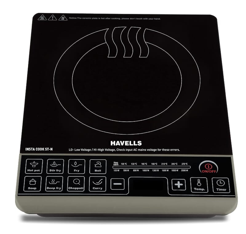 Havells Insta Cook St-N Energy Efficent Induction (Black), 2000 Watt, With 9 Cooking Option, Digital Led Dispay Havells Insta Cook St-N Energy Efficent Induction (Black), 2000 Watt, With 9 Cooking Option, Digital Led Dispay