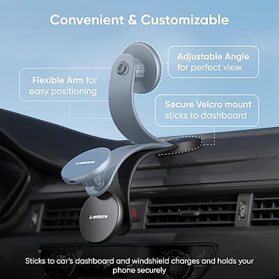 Ambrane 15W Qi-2 Car Dashboard Magnetic Wireless Car Charger for iPhone 15/15 Pro/15 Pro Max, iPhone 14/14 Pro/14 Pro Max, iPhone 13/12, Samsung & Other Qi-2 Device + Magnetic Ring