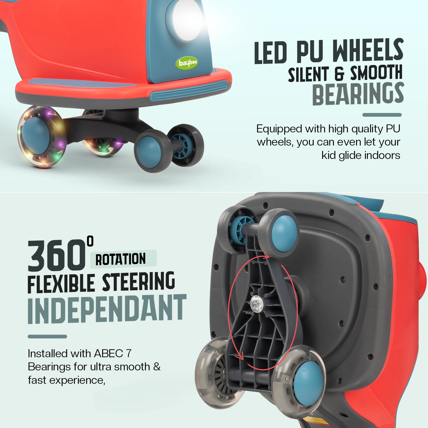 Baybee Nord Kids Magic Swing Car for Kids-Red/Blue