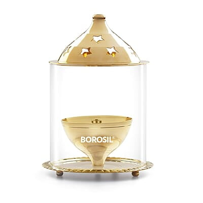 Borosil Akhand Diya (Large, Brass)