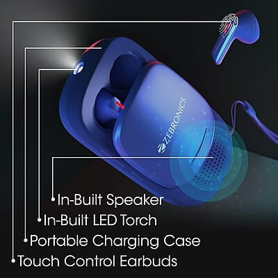 ZEBRONICS Sound Bomb X1 3-in-1 Wireless Bluetooth v5.0 In Ear Earbuds + Speaker Combo with 30 Hour Backup, Built-in LED Torch, Call Function, Voice Asst, Type C and Splash Proof Portable Design