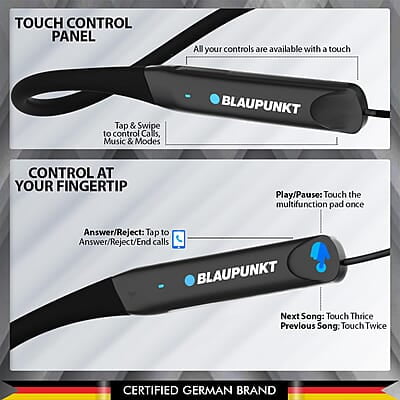 Blaupunkt Newly Launched Be120 Touch Wireless in Ear Neckband with Multi-Touch Control I Auto Magnetic Off I Gaming Ready I 40H Playtime I Turbovolt Charging I Built-in Handsfree Calling