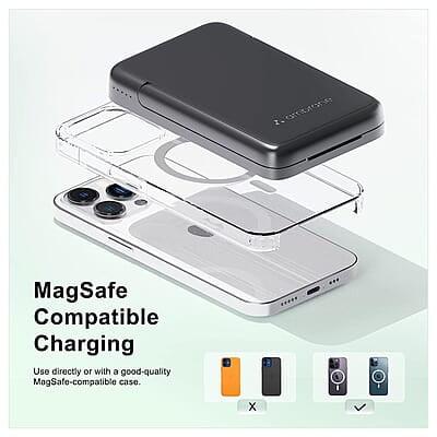 Ambrane 10000mAh Magnetic Wireless Power Bank with Stand, 15W Wireless Fast Charging, Compact 22.5W PD Wired Charger, Compatible with iPhone 12/13/14/15 & Other Wireless Devices
