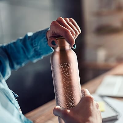 MILTON Copper Swasth Water Bottle, 940 ml, Copper Abstract Lacquer Coating, Curved bottle