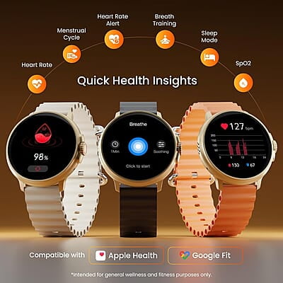 Ambrane 1.39'' LucidDisplay, Premium Aesthetics, Bluetooth Calling Round SmartWatch, Functional Crown, 500 NITS Brightness, 100+ Sports Mode with IP68, 100+ Watch Faces Rush