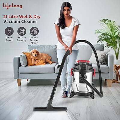 Lifelong 21 litre Vacuum Cleaner for Home – 1200 W, Wet & Dry Floor Cleaner Brush