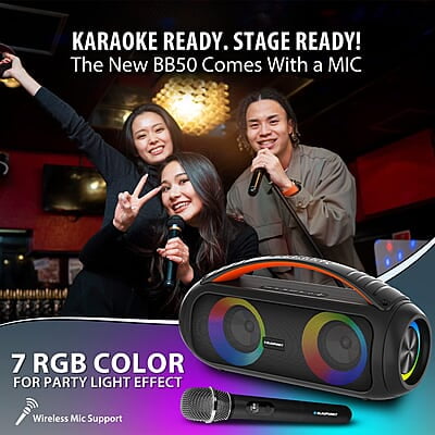 Blaupunkt Newly Launched Atomik BB50 Wireless Bluetooth Party Speaker 50 watts I Premium HD Sound and Monstrous Bass I Karaoke with Mic I TurboVolt Charging I RGB Lights Blaupunkt Newly Launched Atomik BB50 Wireless Bluetooth Party Speaker 50 watts I Premium HD Sound and Monstrous Bass I Karaoke with Mic I TurboVolt Charging I RGB Lights