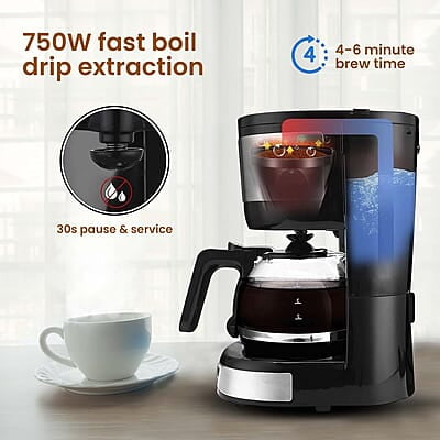 AGARO Royal 4 Big Cups Drip Coffee Maker, 600 Ml Borosilicate Glass Carafe Jar, 750W
