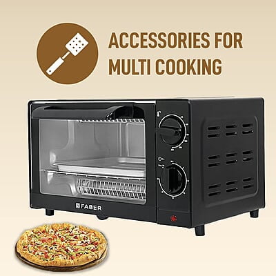 Faber 9L 1000W OTG Bake, Toast, Grill | Upper & Lower SS Heating Auto-Shut Off, Ready Bell