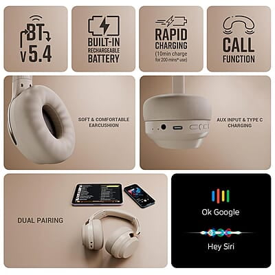 ZEBRONICS Duke Plus, Wireless Over Ear Headphone with ANC, ENC, Gaming Mode, Dual Pairing, Rapid Charge, Upto 70* Hours Backup, Bluetooth v5.4, AUX, Comfortable Earcushion, Deep Bass