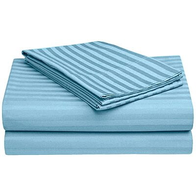 Bedsheet Glace Cotton 300 TC - Striped - Baby Blue