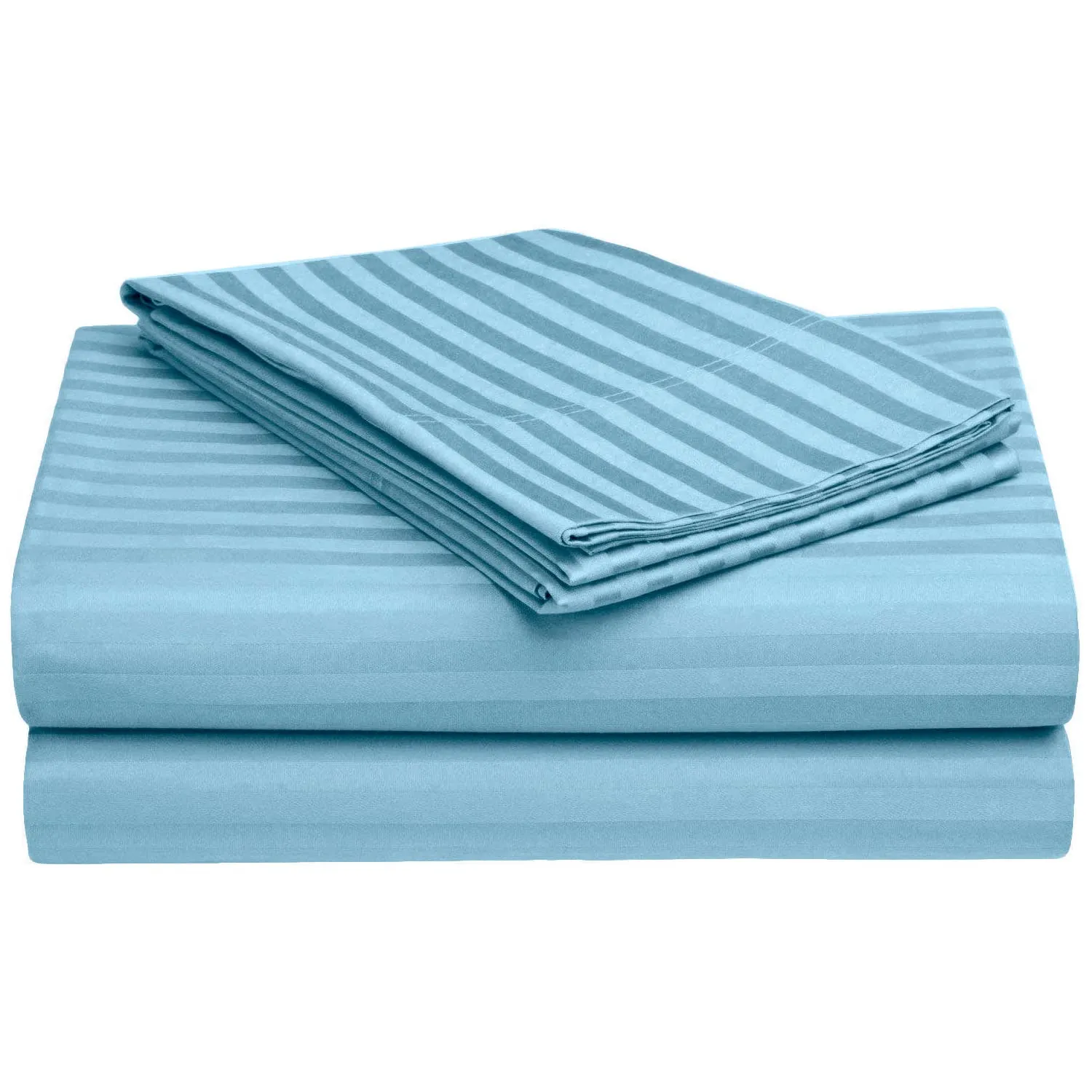 Sofrito Bedsheet (Fitted) Glace Cotton 300 TC - Striped - Baby Blue