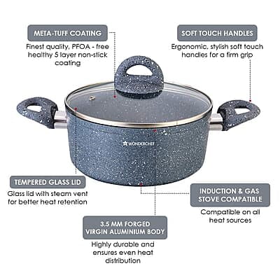 Wonderchef Granite Die Cast Non-Stick 6-Piece Casserole Set with Lids Gray Wonderchef Granite Die Cast Non-Stick 6-Piece Casserole Set with Lids Gray