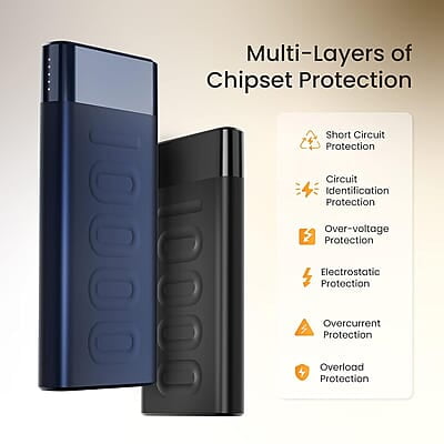Ambrane 10000mAh Slim Power Bank, 20W Fast Charging, Dual Output, Type C PD (Input & Output), Quick Charge
