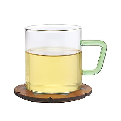 Borosil Vision 6 Pcs Tea n Coffee Borosillicate Glass 190 ml Classic Mug Set with Green Handle | Microwave Safe, Scratch Resistance, Lightweight | for Chai, Green Tea, Milk | Transparent