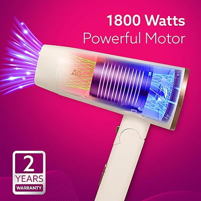 AGARO HD 1217 Hair Dryer, 2 Speed 3 Temperature Settings, Cool Shot, Foldable handle, 1800Watts