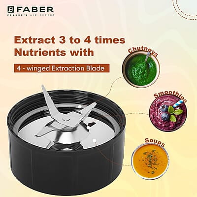 Faber Sportz Blender FSB 5-in-1 Nutrifit Nero  5 PC Jars 1L+500ML+500ML Mug+300ML+300ML Dessert Cup