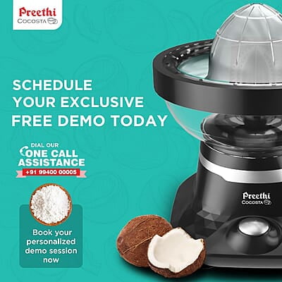 Preethi Cocosta Kp001 Coconut Scraper&Citrus Juicer,100% Safe Dual Protection Scraper