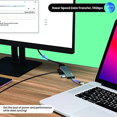 Portronics Mport 52 USB C Hub (7-in-1), Multiport Adapter with 4K HDMI, 60 W PD Charging, USB 3.0/2.0 & USB Type-C Data Ports at up to 10 Gbps, microSD & SD Card Reader for Laptops