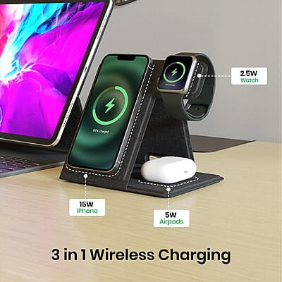 Portronics Freedom Fold 3 15W 3 in 1 Foldable MagSafe Compatible Wireless Charger for iPhone Apple Watches & AirPods Portronics Freedom Fold 3 15W 3 in 1 Foldable MagSafe Compatible Wireless Charger for iPhone Apple Watches & AirPods