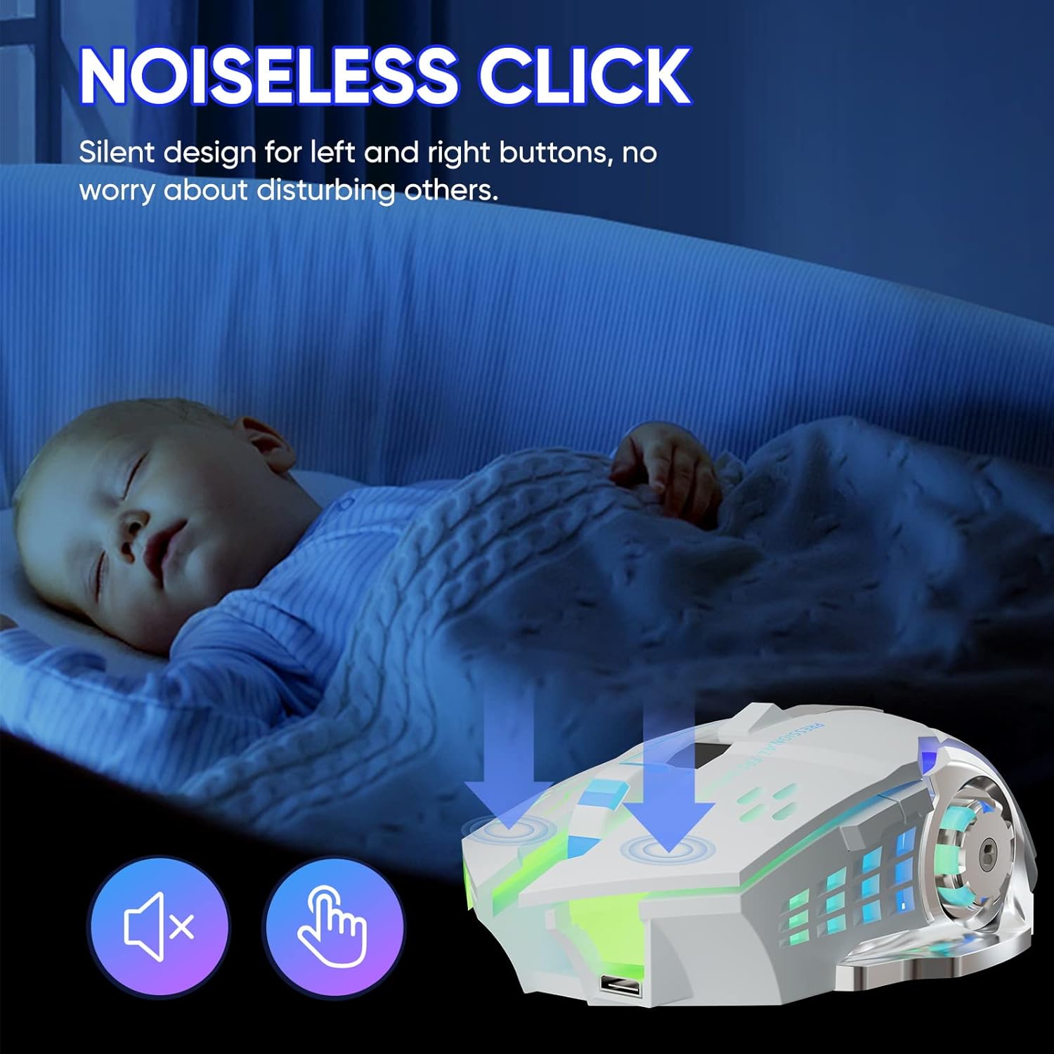 Wireless Gaming Mouse AD-WB-148, Bluetooth RGB Rechargeable, 2.4G USB, 7-Color Backlit, 6 Buttons and Silent Click for Laptop, PC, Mac Wireless Gaming Mouse AD-WB-148, Bluetooth RGB Rechargeable, 2.4G USB, 7-Color Backlit, 6 Buttons and Silent Click for Laptop, PC, Mac