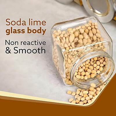 AGARO Elegant Cube Jar 580 ml, Square Shaped, Transparent Lid  Pack of 2.