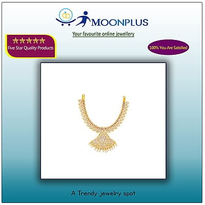 Gold Plated White Stone Attigai Necklace