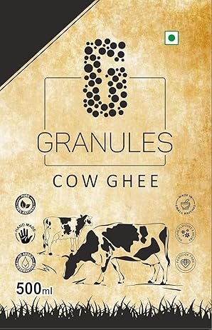 GRANULES Pure Cow Ghee 500ml | Natural Desi Ghee |Organic Pure Ghee | Traditional Method | Authentic Ghee for Cooking | Healthy & Flavorful | Ghee Cow 500ml Glass Jar - Pack of 5 GRANULES Pure Cow Ghee 500ml | Natural Desi Ghee |Organic Pure Ghee | Traditional Method | Authentic Ghee for Cooking | Healthy & Flavorful | Ghee Cow 500ml Glass Jar - Pack of 5