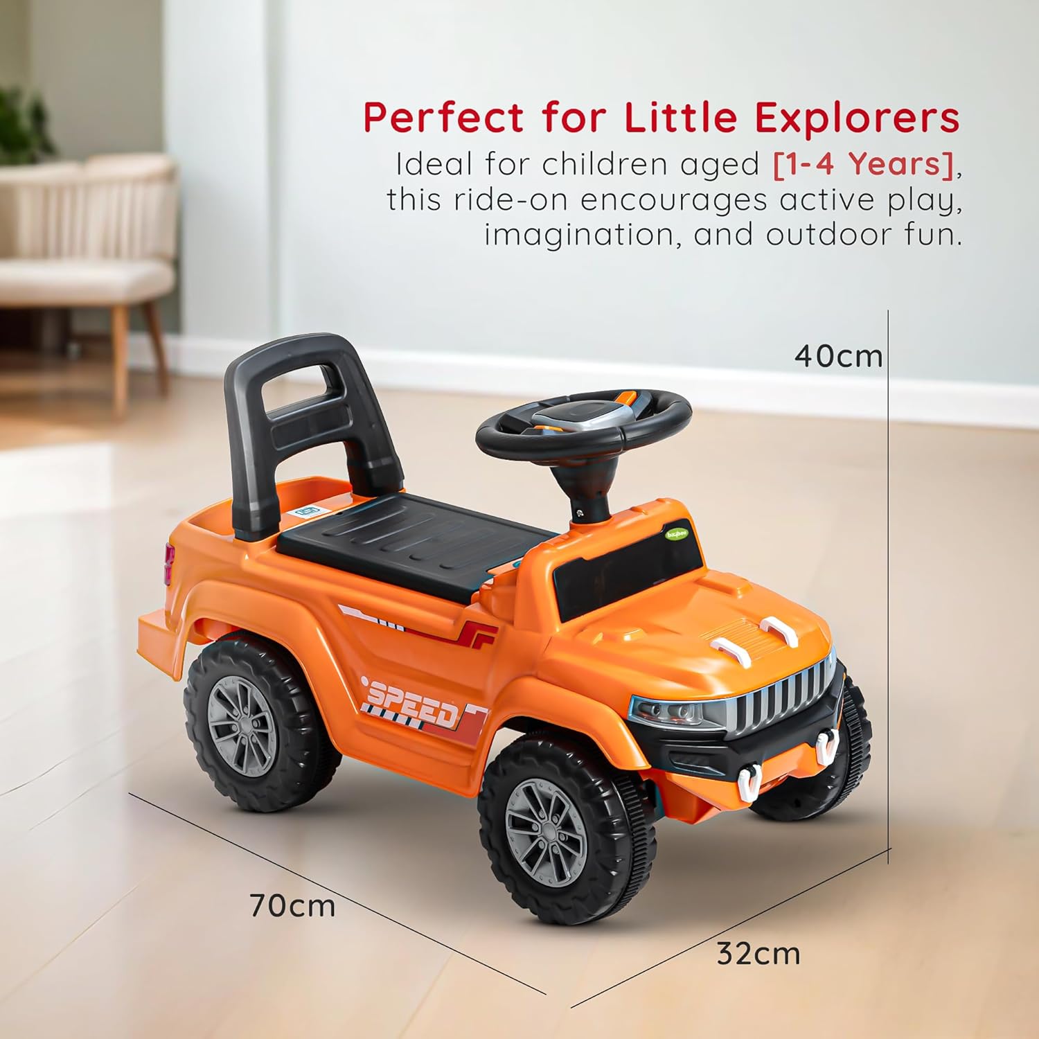 Baybee Push Ride on Baby Jeep for Kids Toys with LED Light & Storage Bin- Orange Baybee Push Ride on Baby Jeep for Kids Toys with LED Light & Storage Bin- Orange