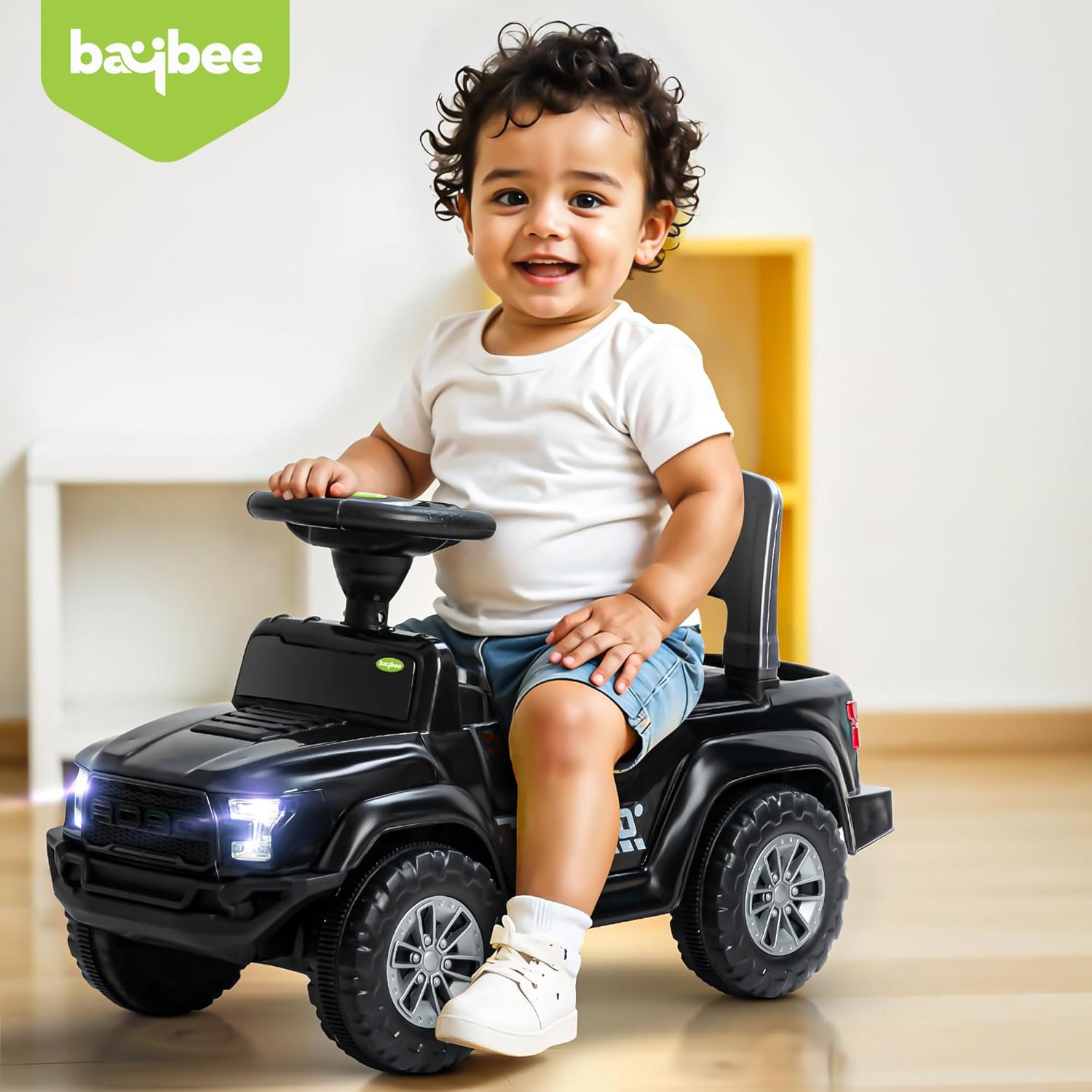 Baybee Push Ride on Baby Jeep for Kids Toys with LED Light & Storage Bin-Black Baybee Push Ride on Baby Jeep for Kids Toys with LED Light & Storage Bin-Black