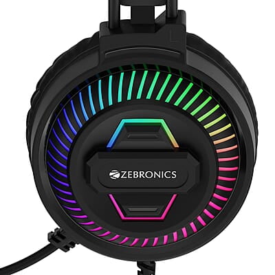 ZEBRONICS Jupiter 3.5mm Premium Gaming Over Ear Headphone with 50mm Neodymium Drivers, Extra Soft Ear Cushion,Suspension Headband, Braided Cable,Volume Controller, Multicolor Lights, Pop Filter
