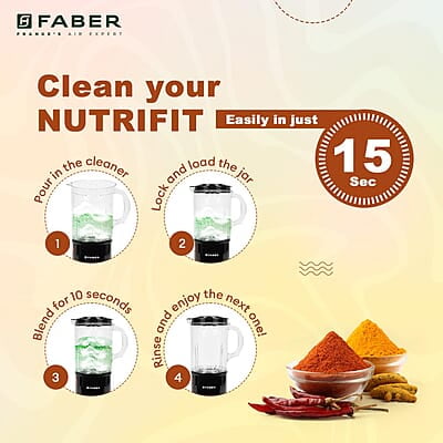 Faber Sportz Blender FSB 5-in-1 Nutrifit Nero  5 PC Jars 1L+500ML+500ML Mug+300ML+300ML Dessert Cup