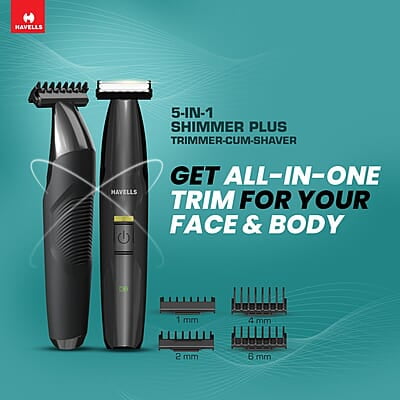 Havells ST8000 Shimmer plus, 5 in 1 rechargeable Dual-Blade Shaver cum Trimmer with 4 Trimming Combs