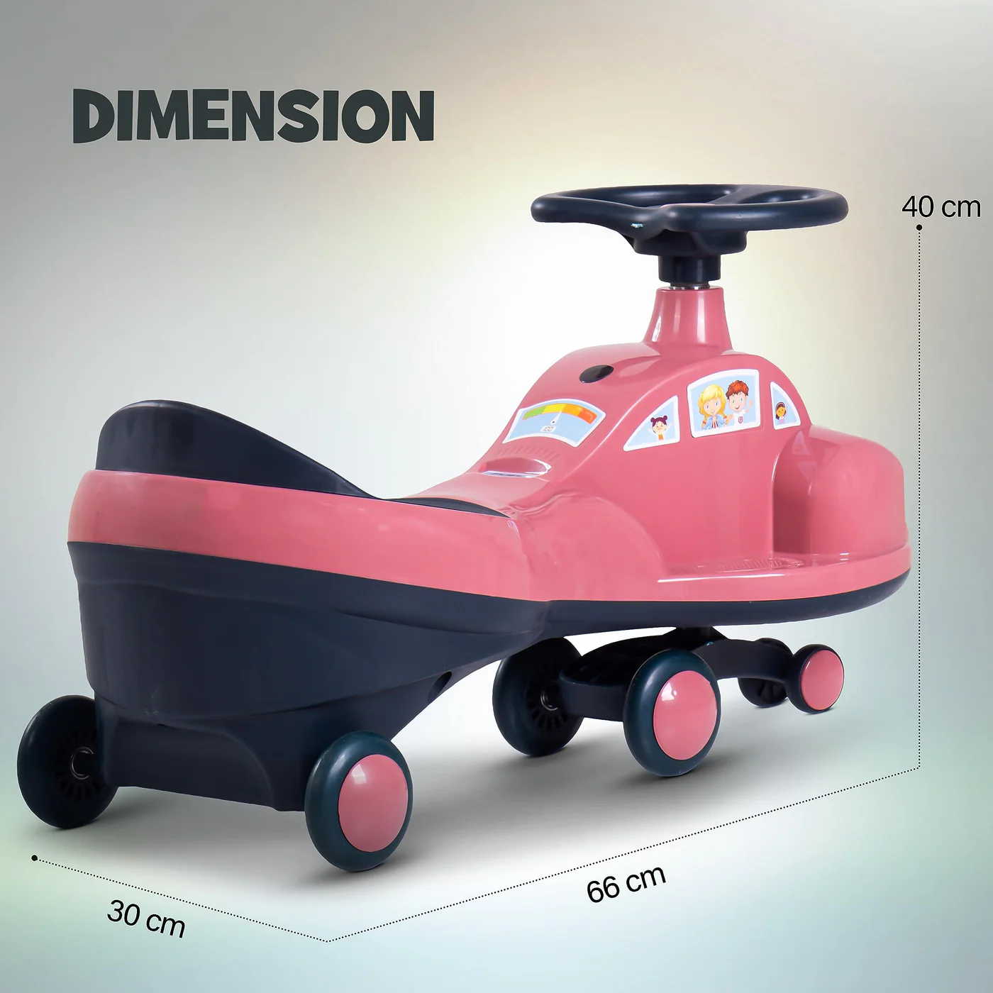 Baybee Flare Kids Ride on Magic Swing Cars with Flashing LED Lights Music & PP Wheels- Dark Pink