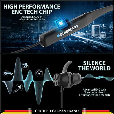 Blaupunkt Newly Launched Be120 Touch Wireless in Ear Neckband with Multi-Touch Control I Auto Magnetic Off I Gaming Ready I 40H Playtime I Turbovolt Charging I Built-in Handsfree Calling