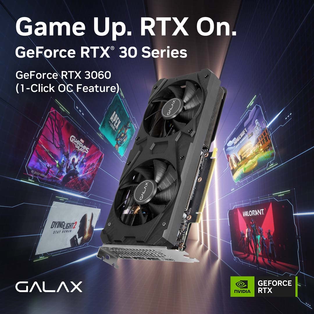 GALAX GeForce RTX 3060 (1-Click OC Feature) 12GB GDDR6 192-bit DP*3/HDMI Graphics Card GALAX GeForce RTX 3060 (1-Click OC Feature) 12GB GDDR6 192-bit DP*3/HDMI Graphics Card