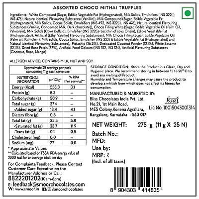 SMOOR Luxe Treat Mithai Gift Pack Premium Mithai Truffles Gift Box Special Occasions Box of 25 (275g)