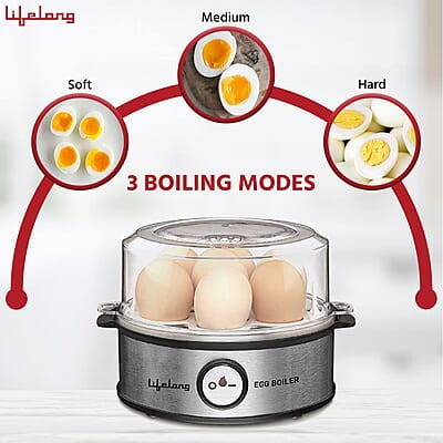 Lifelong Egg Boiler 360-Watt (Transparent and Silver Grey), Boil 7 eggs