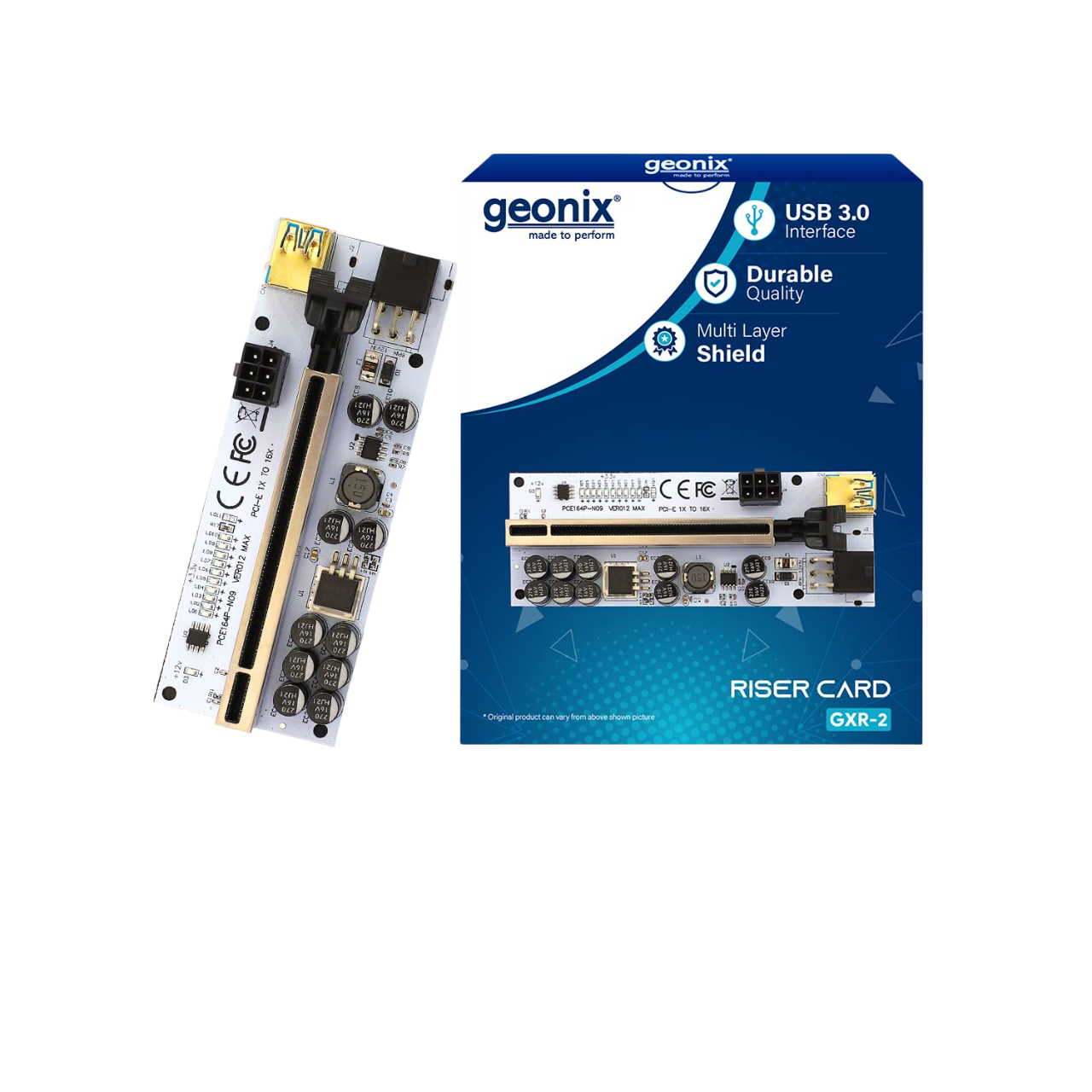 ​Geonix PCI-E 1X to 16X Riser Card, 10 Capacitors, 11 LED Indicators, SATA Power Cable (20cm), USB Cable (60cm) - PCE164P-N09 VER012 MAX