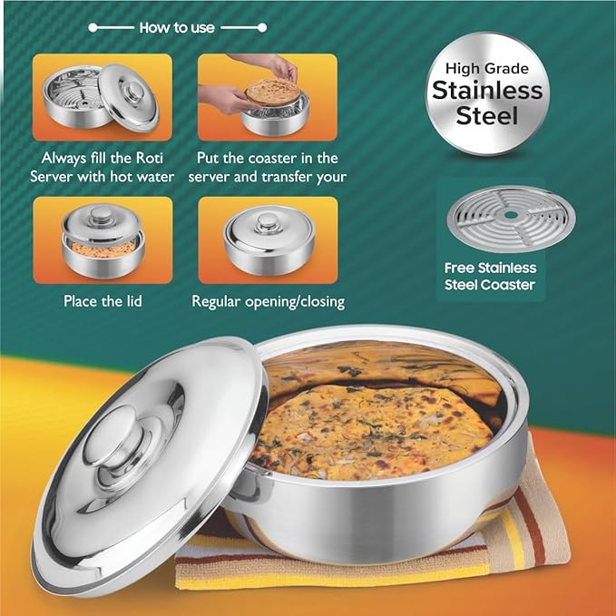 Signora ware  Roti Server  Casserole With Steel Lid & Glass Lid 2100 ML
