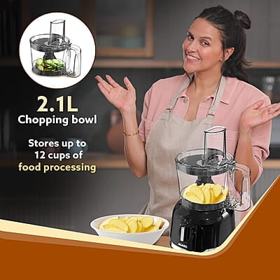 AGARO Grand Food Processor, Multi-functional Chopper, Grinder, Slicer, Shredder, Blender, 1000W, Mincing, Dicing, Shredding, Kneading, SS Blade, Black