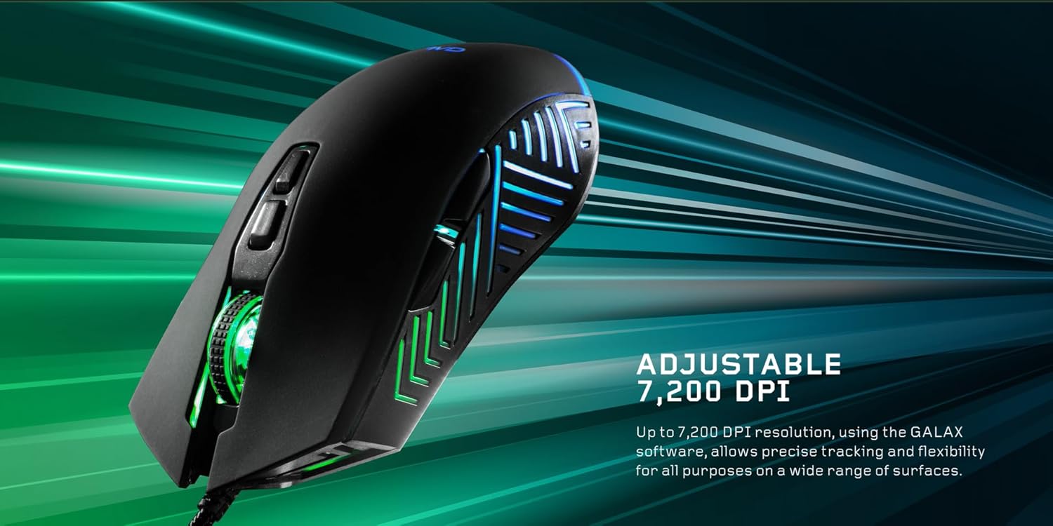 GALAX Slider-03 USB Wired Gaming Mouse | 7 Programmable Buttons | Customizable RGB Lights | Ergonomic Design | 7200 DPI Gaming Grade Sensor | 1.5m Braided Cable | 16.8mn Color, Light Weight - Black GALAX Slider-03 USB Wired Gaming Mouse | 7 Programmable Buttons | Customizable RGB Lights | Ergonomic Design | 7200 DPI Gaming Grade Sensor | 1.5m Braided Cable | 16.8mn Color, Light Weight - Black