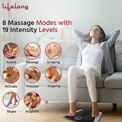 Lifelong EMS Foot Massager- Electric Foot Massager Machine for Pain Relief - 8 Modes, 19 Intensity Levels - Rechargeable, Wireless, Portable